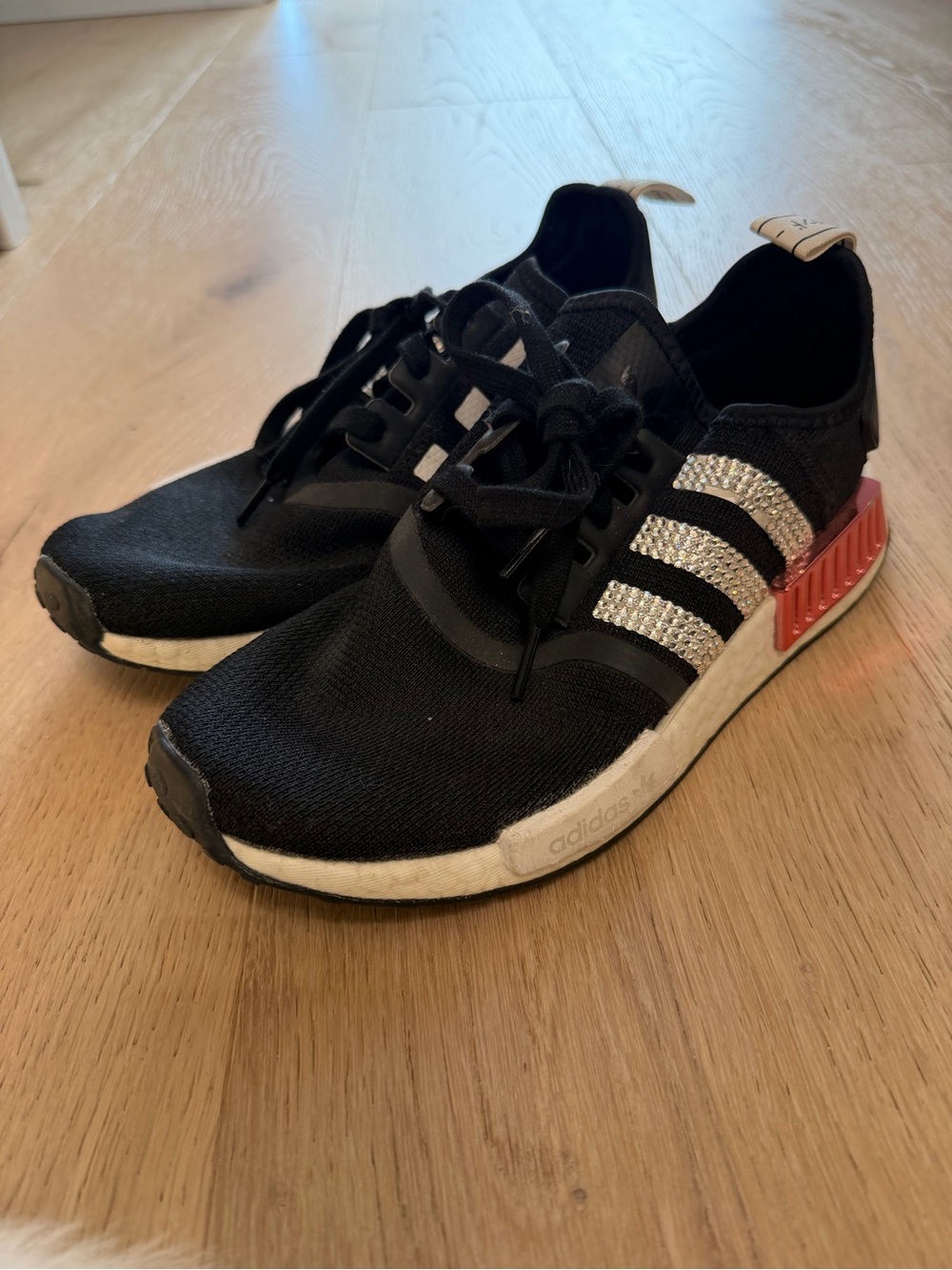 Womens Adidas Sneakers with Rhinestone Stripes.